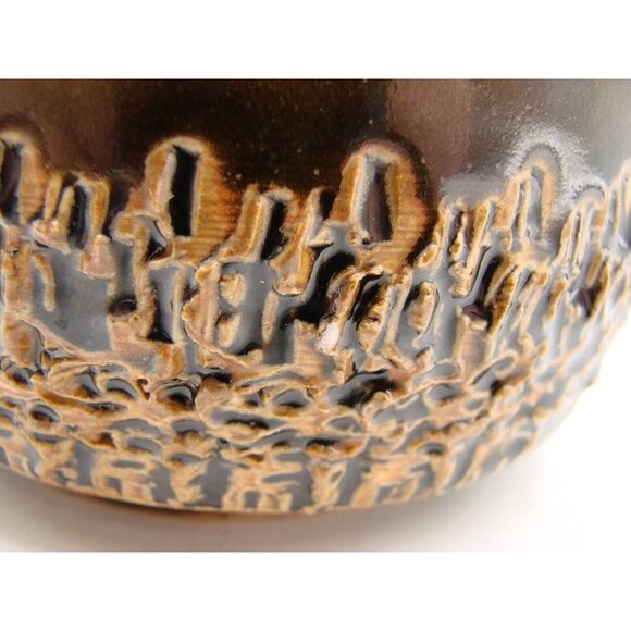 Handmade Artist Signed Pottery Bowl Planter Pot Jar Carved Cactus Decor Browns - Picture 10 of 12